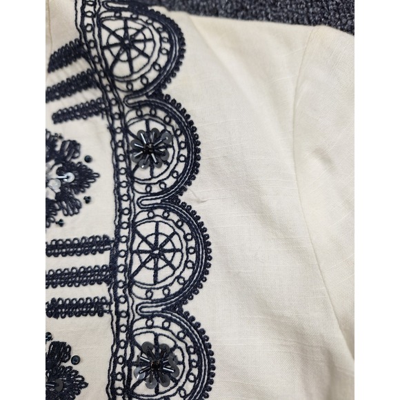 Tory Burch Embellished Embroidered Tunic Blue White Size 8‎ NWT - Picture 5 of 13